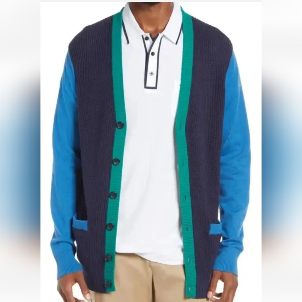 Varsity Cardigan Sweater Color Block Pockets Adult Med Academia Preppy V-neck